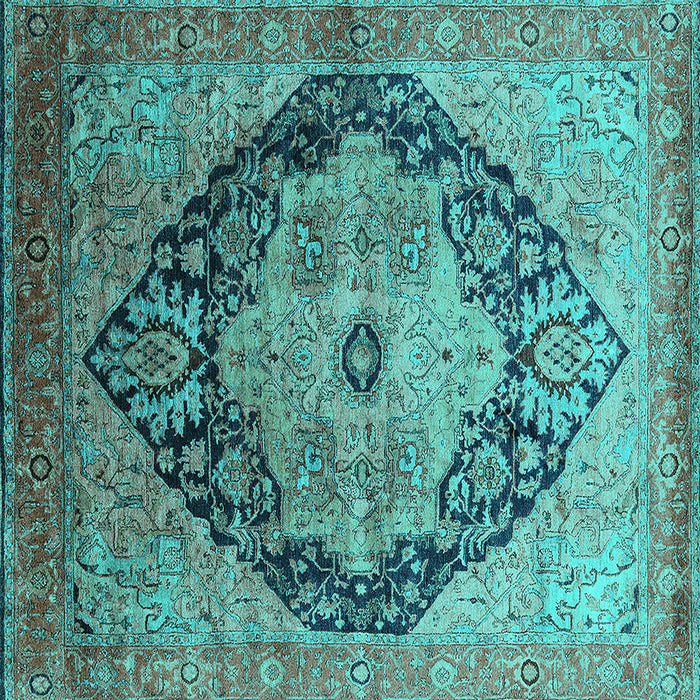 Square Oriental Turquoise Industrial Rug, urb1770turq