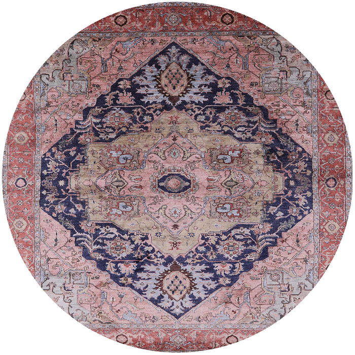 Round Machine Washable Industrial Modern Velvet Maroon Purple Rug, wshurb1770