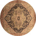 Round Machine Washable Oriental Brown Industrial Rug, wshurb1770brn