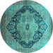 Round Machine Washable Oriental Turquoise Industrial Area Rugs, wshurb1770turq