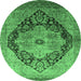 Round Machine Washable Oriental Emerald Green Industrial Area Rugs, wshurb1770emgrn