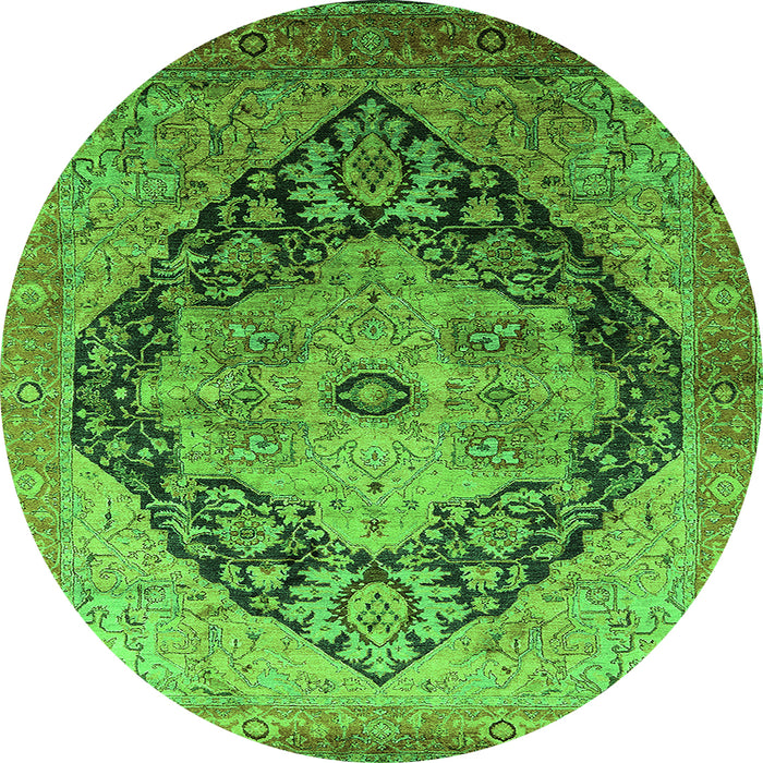 Round Oriental Green Industrial Rug, urb1770grn