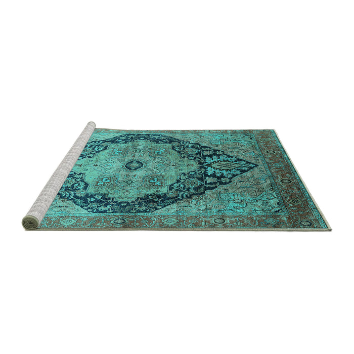 Sideview of Machine Washable Oriental Turquoise Industrial Area Rugs, wshurb1770turq