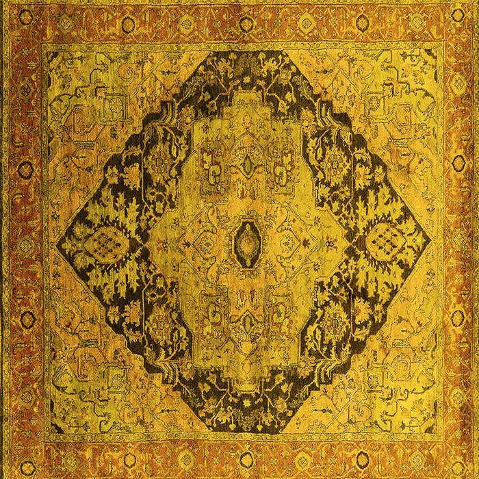 Square Machine Washable Oriental Yellow Industrial Rug, wshurb1770yw