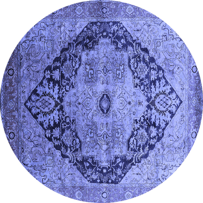Round Machine Washable Oriental Blue Industrial Rug, wshurb1770blu