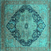 Square Machine Washable Oriental Turquoise Industrial Area Rugs, wshurb1770turq