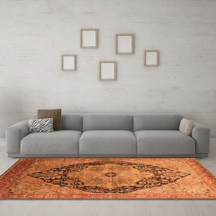 Machine Washable Oriental Orange Industrial Area Rugs in a Living Room, wshurb1770org