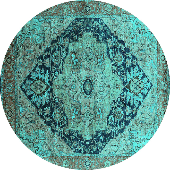 Round Oriental Turquoise Industrial Rug, urb1770turq