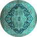 Round Oriental Turquoise Industrial Rug, urb1770turq