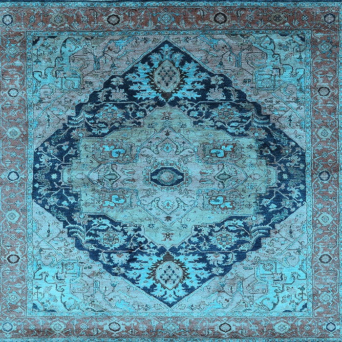 Square Machine Washable Oriental Light Blue Industrial Rug, wshurb1770lblu