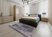 Mid-Century Modern Dark Gray Black Oriental Rug in a Bedroom, urb1771