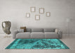 Machine Washable Oriental Turquoise Industrial Area Rugs in a Living Room,, wshurb1771turq