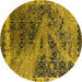 Round Machine Washable Oriental Yellow Industrial Rug, wshurb1771yw