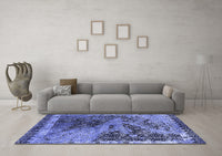 Machine Washable Oriental Blue Industrial Rug, wshurb1771blu