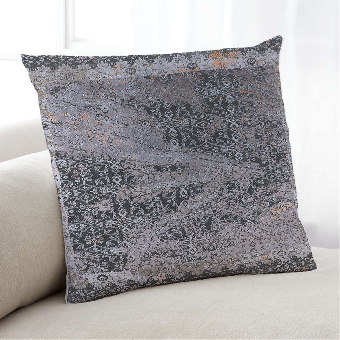 Lifestyle Image of Mid-Century Modern Urban Square Dark Gray Black Throw Pillow, 18 inch by 18 inch, pwurb1771