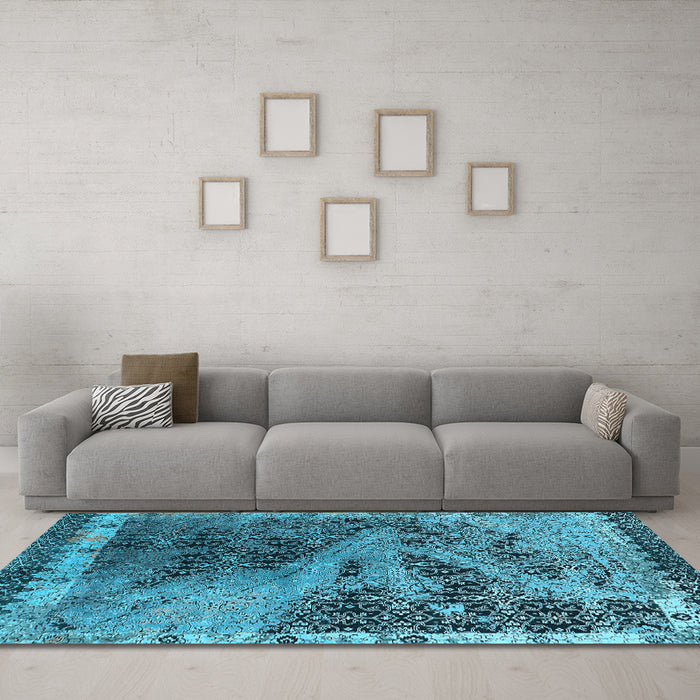 Machine Washable Oriental Light Blue Industrial Rug in a Living Room, wshurb1771lblu
