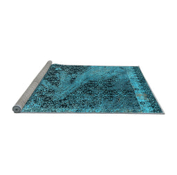 Sideview of Machine Washable Oriental Light Blue Industrial Rug, wshurb1771lblu