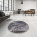 Round Mid-Century Modern Dark Gray Black Oriental Rug in a Office, urb1771