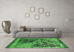Machine Washable Oriental Green Industrial Area Rugs in a Living Room,, wshurb1771grn
