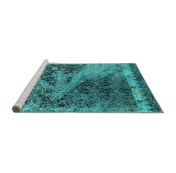 Sideview of Machine Washable Oriental Turquoise Industrial Area Rugs, wshurb1771turq