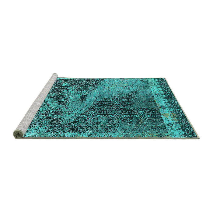 Sideview of Machine Washable Oriental Turquoise Industrial Area Rugs, wshurb1771turq