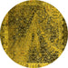 Round Machine Washable Oriental Yellow Industrial Rug, wshurb1772yw