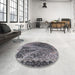 Round Mid-Century Modern Black Oriental Rug in a Office, urb1772