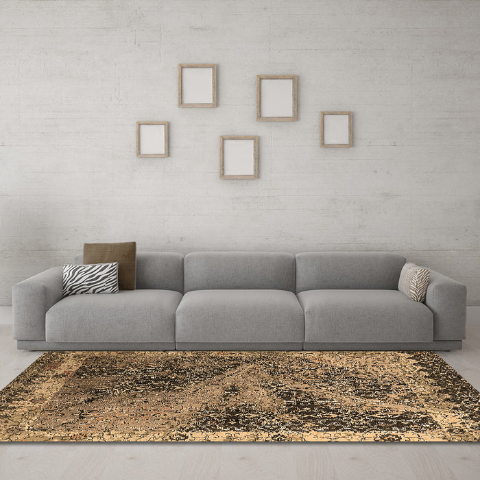 Machine Washable Oriental Brown Industrial Rug in a Living Room,, wshurb1772brn