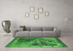 Machine Washable Oriental Green Industrial Area Rugs in a Living Room,, wshurb1772grn