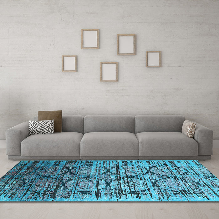 Machine Washable Oriental Light Blue Industrial Rug in a Living Room, wshurb1773lblu