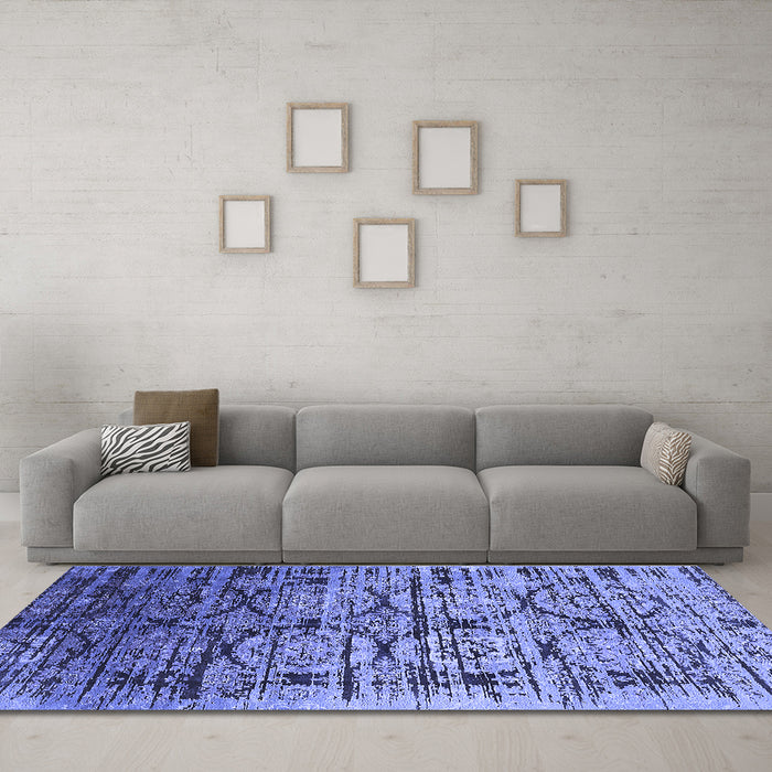 Machine Washable Oriental Blue Industrial Rug in a Living Room, wshurb1773blu