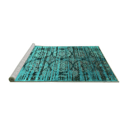 Sideview of Machine Washable Oriental Turquoise Industrial Area Rugs, wshurb1773turq