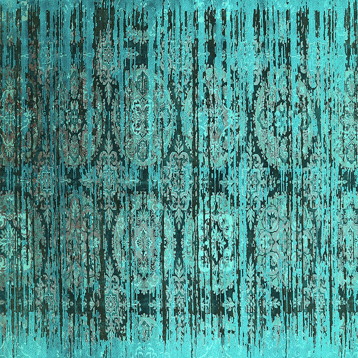 Square Machine Washable Oriental Turquoise Industrial Area Rugs, wshurb1773turq
