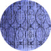 Round Machine Washable Oriental Blue Industrial Rug, wshurb1773blu