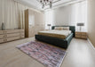 Mid-Century Modern Purple Oriental Rug in a Bedroom, urb1773