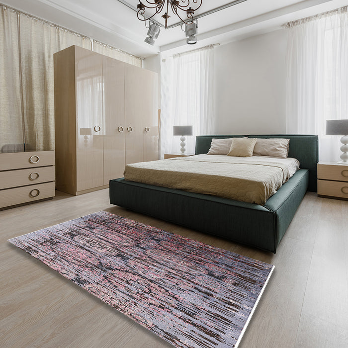 Mid-Century Modern Purple Oriental Rug in a Bedroom, urb1773