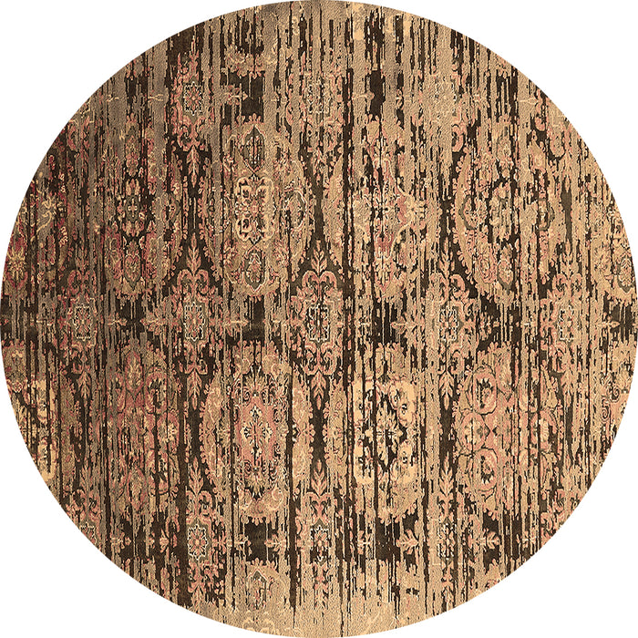 Round Machine Washable Oriental Brown Industrial Rug, wshurb1773brn