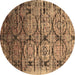 Round Machine Washable Oriental Brown Industrial Rug, wshurb1773brn