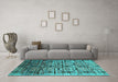 Machine Washable Oriental Turquoise Industrial Area Rugs in a Living Room,, wshurb1773turq