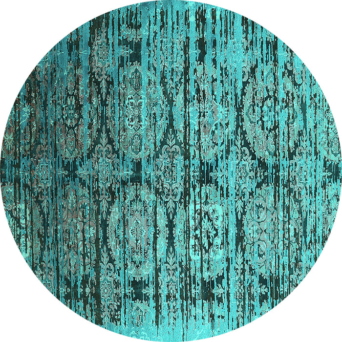 Round Machine Washable Oriental Turquoise Industrial Area Rugs, wshurb1773turq