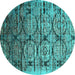 Round Machine Washable Oriental Turquoise Industrial Area Rugs, wshurb1773turq