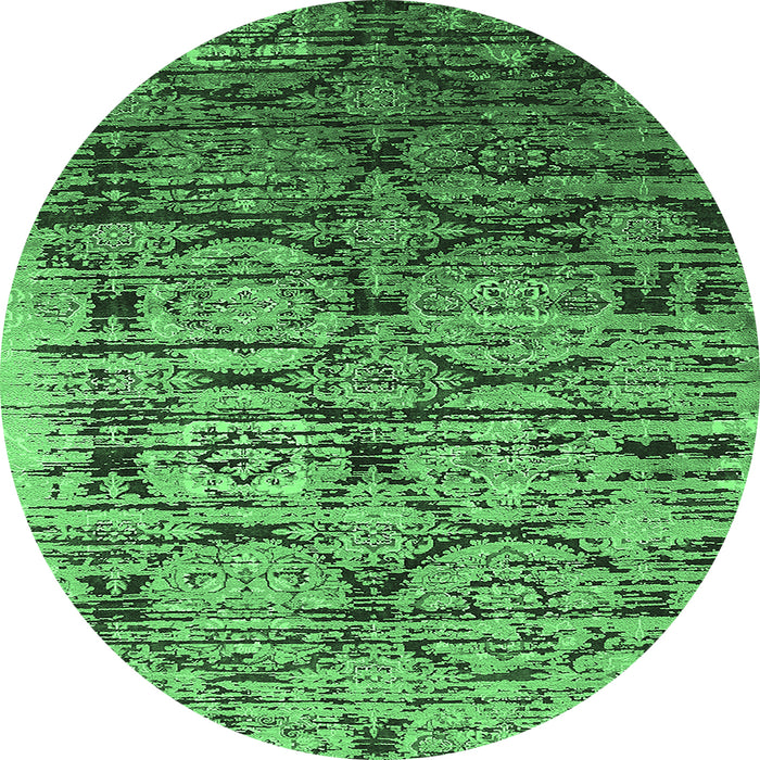 Round Machine Washable Oriental Emerald Green Industrial Area Rugs, wshurb1773emgrn