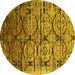 Round Oriental Yellow Industrial Rug, urb1773yw