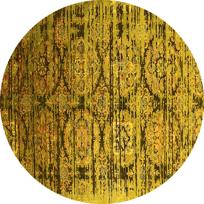 Round Machine Washable Oriental Yellow Industrial Rug, wshurb1773yw