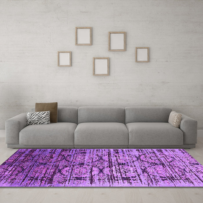 Machine Washable Oriental Purple Industrial Area Rugs in a Living Room, wshurb1773pur