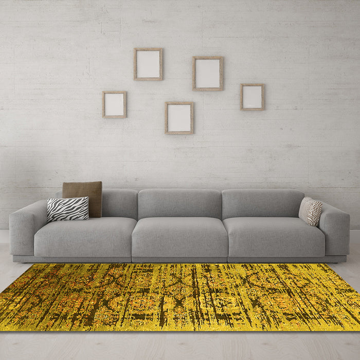 Machine Washable Oriental Yellow Industrial Rug in a Living Room, wshurb1773yw