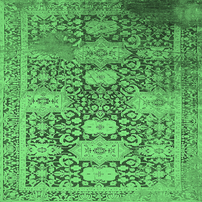 Square Machine Washable Oriental Emerald Green Industrial Area Rugs, wshurb1774emgrn