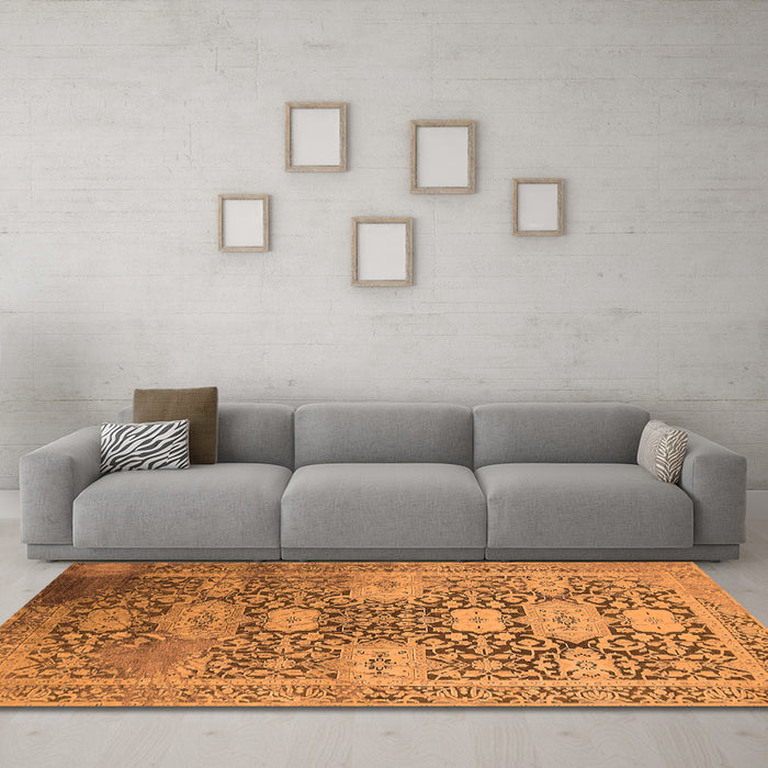 Machine Washable Oriental Orange Industrial Area Rugs in a Living Room, wshurb1774org