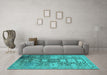 Machine Washable Oriental Turquoise Industrial Area Rugs in a Living Room,, wshurb1774turq