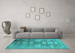 Machine Washable Oriental Turquoise Industrial Area Rugs in a Living Room,, wshurb1774turq